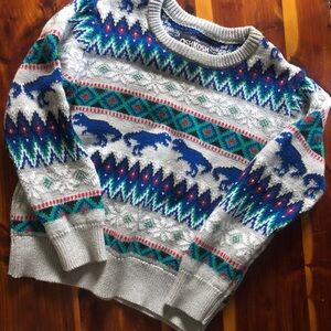 OshKosh B'gosh Boy’s Blue and Green Dinosaur Fair Isle Christmas Sweater